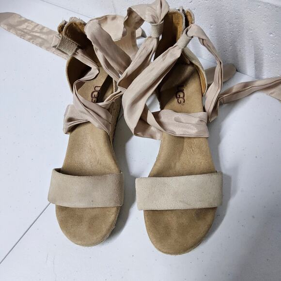 UGG Women's Size 6 Espadrille Shoes Heels‎ Suede Tie up - Picture 3 of 8